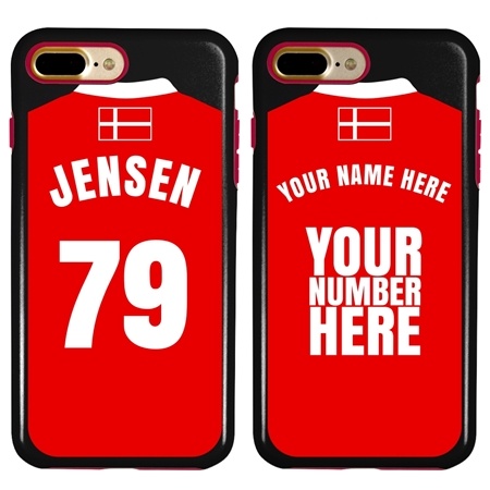 Personalized Denmark Soccer Jersey Case for iPhone 7 Plus / 8 Plus – Hybrid – (Black Case, Red Silicone)
