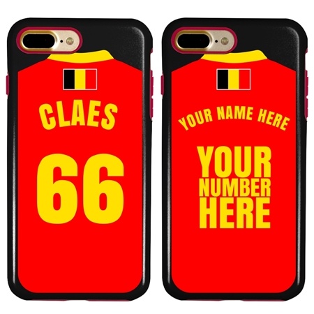 Personalized Belgium Soccer Jersey Case for iPhone 7 Plus / 8 Plus – Hybrid – (Black Case, Red Silicone)
