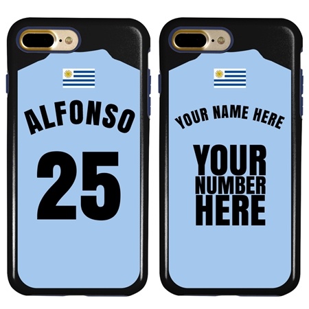 Personalized Uruguay Soccer Jersey Case for iPhone 7 Plus / 8 Plus – Hybrid – (Black Case, Dark Blue Silicone)
