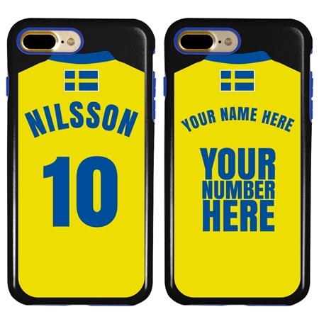 Personalized Sweden Soccer Jersey Case for iPhone 7 Plus / 8 Plus – Hybrid – (Black Case, Blue Silicone)
