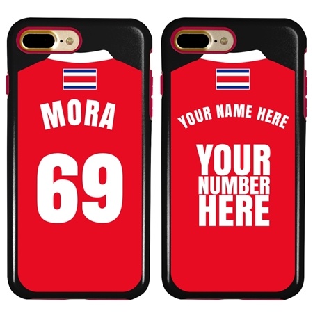 Personalized Costa Rica Soccer Jersey Case for iPhone 7 Plus / 8 Plus – Hybrid – (Black Case, Red Silicone)
