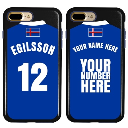Personalized Iceland Soccer Jersey Case for iPhone 7 Plus / 8 Plus – Hybrid – (Black Case, Dark Blue Silicone)

