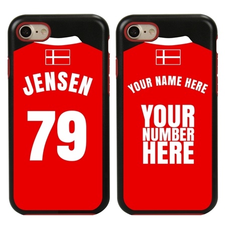 Personalized Denmark Soccer Jersey Case for iPhone 7/8/SE – Hybrid – (Black Case, Red Silicone)
