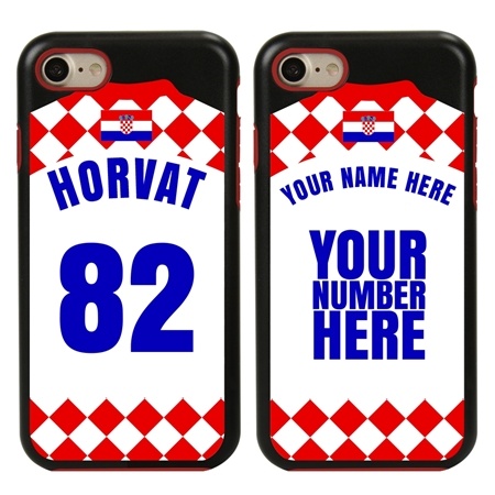 Personalized Croatia Soccer Jersey Case for iPhone 7/8/SE – Hybrid – (Black Case, Red Silicone)

