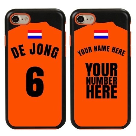 Personalized Netherlands Soccer Jersey Case for iPhone 7/8/SE – Hybrid – (Black Case, Orange Silicone)
