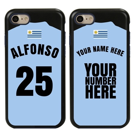 Personalized Uruguay Soccer Jersey Case for iPhone 7/8/SE – Hybrid – (Black Case, Dark Blue Silicone)
