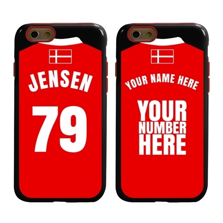 Personalized Denmark Soccer Jersey Case for iPhone 6 / 6s – Hybrid – (Black Case, Red Silicone)
