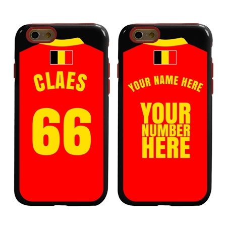 Personalized Belgium Soccer Jersey Case for iPhone 6 / 6s – Hybrid – (Black Case, Red Silicone)
