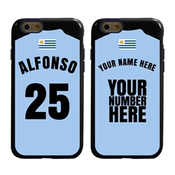 
Personalized Uruguay Soccer Jersey Case for iPhone 6 / 6s – Hybrid – (Black Case, Dark Blue Silicone)