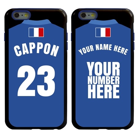 Personalized France Soccer Jersey Case for iPhone 6 Plus / 6s Plus – Hybrid – (Black Case, Blue Silicone)
