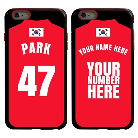 Personalized South Korea Soccer Jersey Case for iPhone 6 Plus / 6s Plus – Hybrid – (Black Case, Red Silicone)
