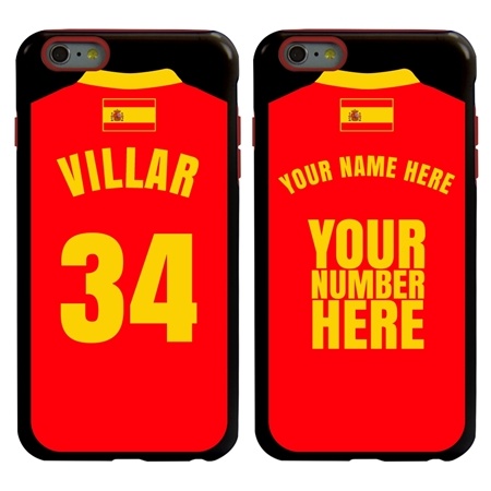 Personalized Spain Soccer Jersey Case for iPhone 6 Plus / 6s Plus – Hybrid – (Black Case, Red Silicone)

