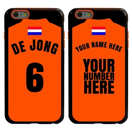 Personalized Netherlands Soccer Jersey Case for iPhone 6 Plus / 6s Plus – Hybrid – (Black Case, Orange Silicone)
