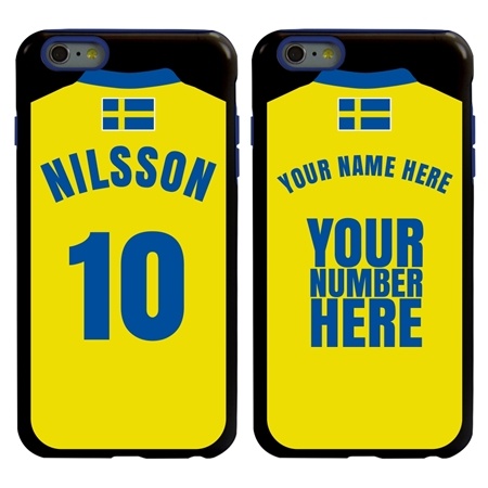 Personalized Sweden Soccer Jersey Case for iPhone 6 Plus / 6s Plus – Hybrid – (Black Case, Blue Silicone)
