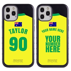 
Personalized Australia Soccer Jersey Case for iPhone 12 / 12 Pro – Hybrid – (Black Case, Red Silicone)