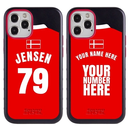Personalized Denmark Soccer Jersey Case for iPhone 12 / 12 Pro – Hybrid – (Black Case, Red Silicone)
