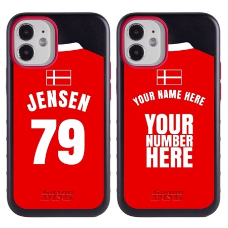 Personalized Denmark Soccer Jersey Case for iPhone 12 Mini – Hybrid – (Black Case, Red Silicone)
