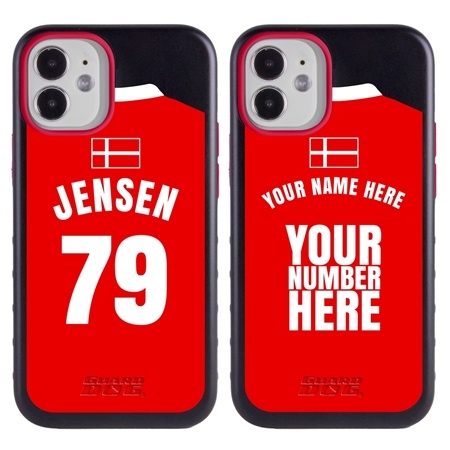 Personalized Denmark Soccer Jersey Case for iPhone 12 Mini – Hybrid – (Black Case, Red Silicone)
