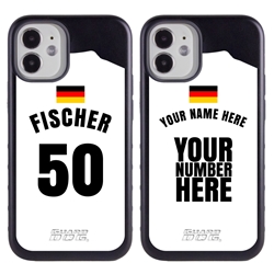
Personalized Germany Soccer Jersey Case for iPhone 12 Mini – Hybrid – (Black Case, Dark Blue Silicone)