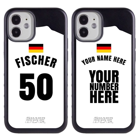 Personalized Germany Soccer Jersey Case for iPhone 12 Mini – Hybrid – (Black Case, Dark Blue Silicone)
