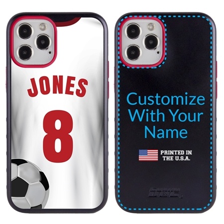 Custom Soccer Jersey Hybrid Case for iPhone 12 / 12 Pro - (Black Case, White Jersey)
