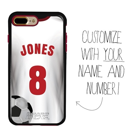 Custom Soccer Jersey Hybrid Case for iPhone 7 Plus / 8 Plus - (Black Case, White Jersey)
