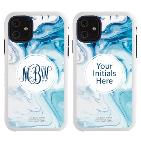 Personalized Monogram Case for iPhone 11 – Hybrid – Cool Blue Marble
