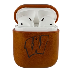 
AudioSpice Collegiate Leather Cover for Apple AirPods Generation 1/2 Case with Carabiner and Safety Cord - Wisconsin Badgers