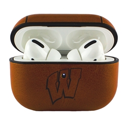 
AudioSpice Collegiate Leather Cover for Apple AirPods Pro Case with Carabiner and Safety Cord - Wisconsin Badgers