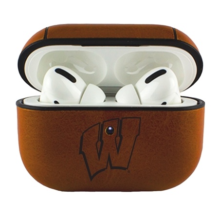 AudioSpice Collegiate Leather Cover for Apple AirPods Pro Case with Carabiner and Safety Cord - Wisconsin Badgers
