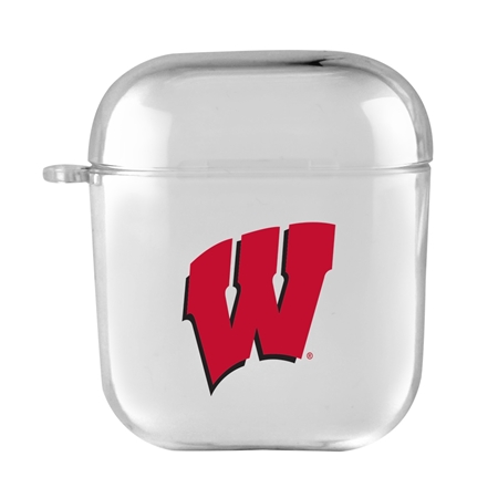 AudioSpice Collegiate Clear Cover for Apple AirPods Generation 1/2 Case with Safety Cord - Wisconsin Badgers
