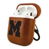 AudioSpice Collegiate Leather Cover for Apple AirPods Generation 1/2 Case with Carabiner and Safety Cord - Michigan Wolverines
