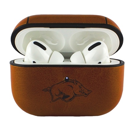 AudioSpice Collegiate Leather Cover for Apple AirPods Pro Case with Carabiner and Safety Cord - Arkansas Razorbacks
