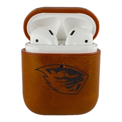 
AudioSpice Collegiate Leather Cover for Apple AirPods Generation 1/2 Case with Carabiner and Safety Cord - Oregon State Beavers