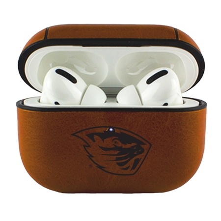 AudioSpice Collegiate Leather Cover for Apple AirPods Pro Case with Carabiner and Safety Cord - Oregon State Beavers
