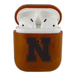 
AudioSpice Collegiate Leather Cover for Apple AirPods Generation 1/2 Case with Carabiner and Safety Cord - Nebraska Cornhuskers