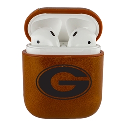 
AudioSpice Collegiate Leather Cover for Apple AirPods Generation 1/2 Case with Carabiner and Safety Cord - Georgia Bulldogs