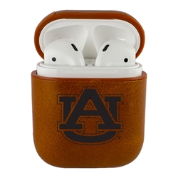 
AudioSpice Collegiate Leather Cover for Apple AirPods Generation 1/2 Case with Carabiner and Safety Cord - Auburn Tigers