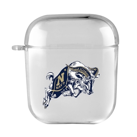 AudioSpice Collegiate Clear Cover for Apple AirPods Generation 1/2 Case with Safety Cord - Navy Midshipmen
