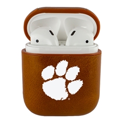 
AudioSpice Collegiate Leather Cover for Apple AirPods Generation 1/2 Case with Carabiner and Safety Cord - Clemson Tigers