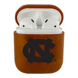 
AudioSpice Collegiate Leather Cover for Apple AirPods Generation 1/2 Case with Carabiner and Safety Cord - North Carolina Tar Heels