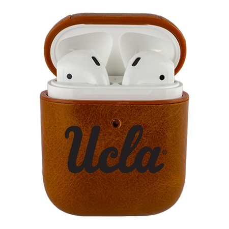 AudioSpice Collegiate Leather Cover for Apple AirPods Generation 1/2 Case with Carabiner and Safety Cord - UCLA Bruins
