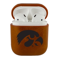 
AudioSpice Collegiate Leather Cover for Apple AirPods Generation 1/2 Case with Carabiner and Safety Cord - Iowa Hawkeyes