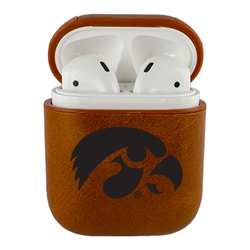 
AudioSpice Collegiate Leather Cover for Apple AirPods Generation 1/2 Case with Carabiner and Safety Cord - Iowa Hawkeyes