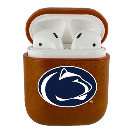 AudioSpice Collegiate Leather Cover for Apple AirPods Generation 1/2 Case with Carabiner and Safety Cord - Penn State Nittany Lions
