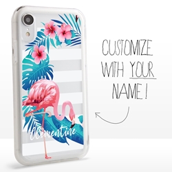 
Personalized Tropical Case for iPhone XR – Clear – Pink Flamingo