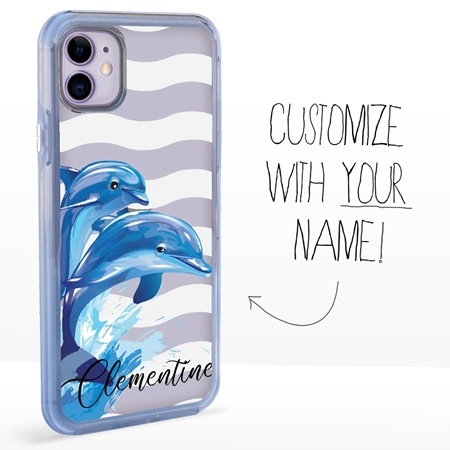 Personalized Sea Creatures Case for iPhone 11 – Clear – Jumping Dolphins
