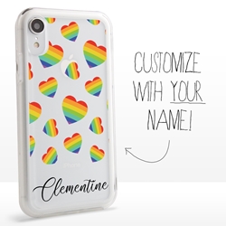 
Personalized Pride Case for iPhone XR – Clear – Rainbow Heart Confetti