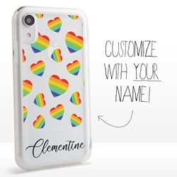 
Personalized Pride Case for iPhone XR – Clear – Rainbow Heart Confetti