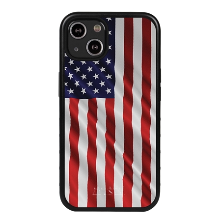 Guard Dog Star Spangled Banner Rugged American Flag Hybrid Phone Case for iPhone 13 - Black w/Black Trim
